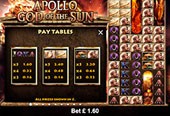 paytable vlt Apollo God of the Sun