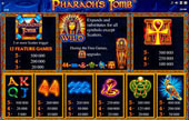 paytable slot pharaoh's tomb